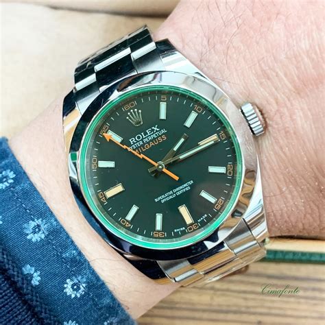 rolex milgauss nero verde|rolex milgauss 116400 price.